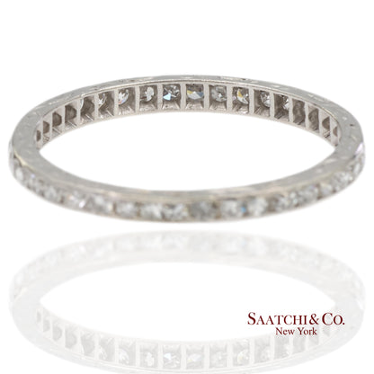 Vintage Platinum 0.60 ct Natural Diamond HandMade Engraved Eternity Band Ring
