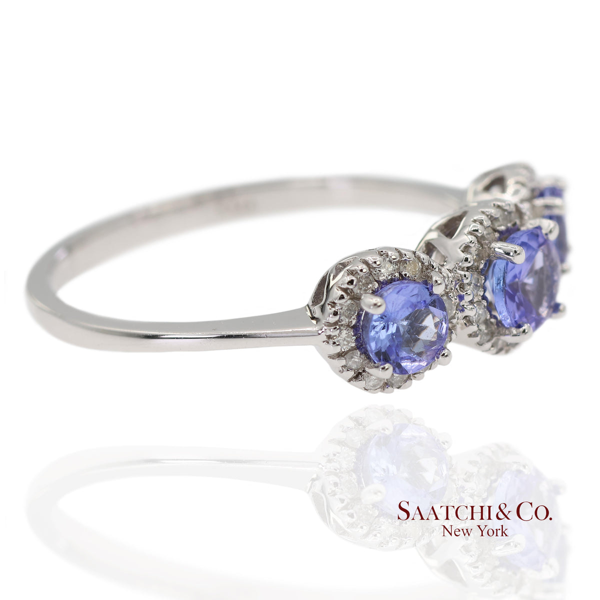 0.40 ct Natural Diamond and 0.80 ct Tanzanite 14K White Gold 3-Stone Ring