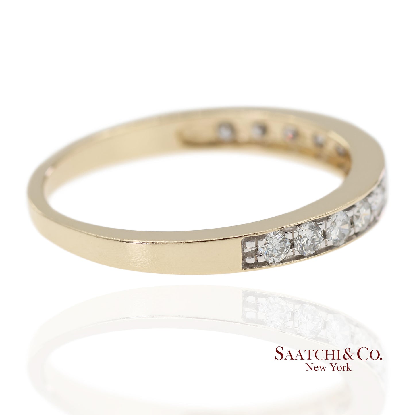 14K 585 Solid Yellow Gold Natural Diamond Band Ring