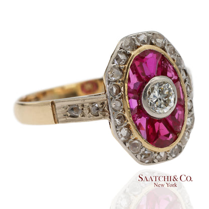 Vintage Two Tone 14K Yellow and White Gold Natural Diamond Ring