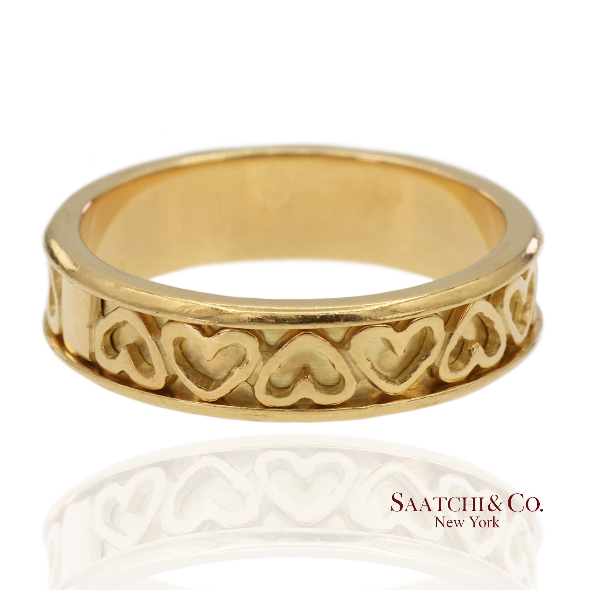 Vintage Tiffany & Co. 18K 750 Solid Yellow Gold Heart Shape Band Ring
