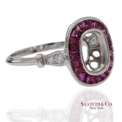 14K White Gold 0.10 ct Natural Diamond and 1.10 ct Natural Ruby Semi Mount Ring