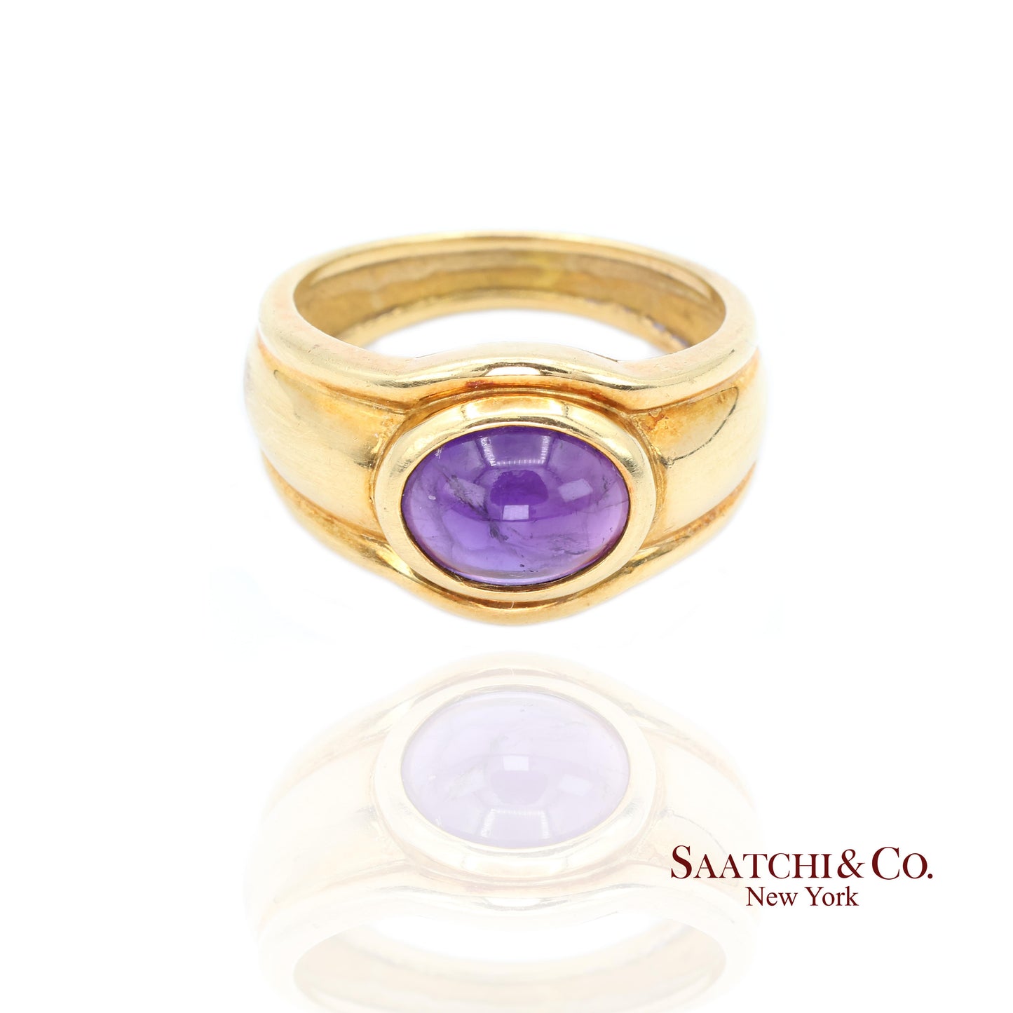 18k (750) Yellow Gold Natural cabochon Amethyst Ring