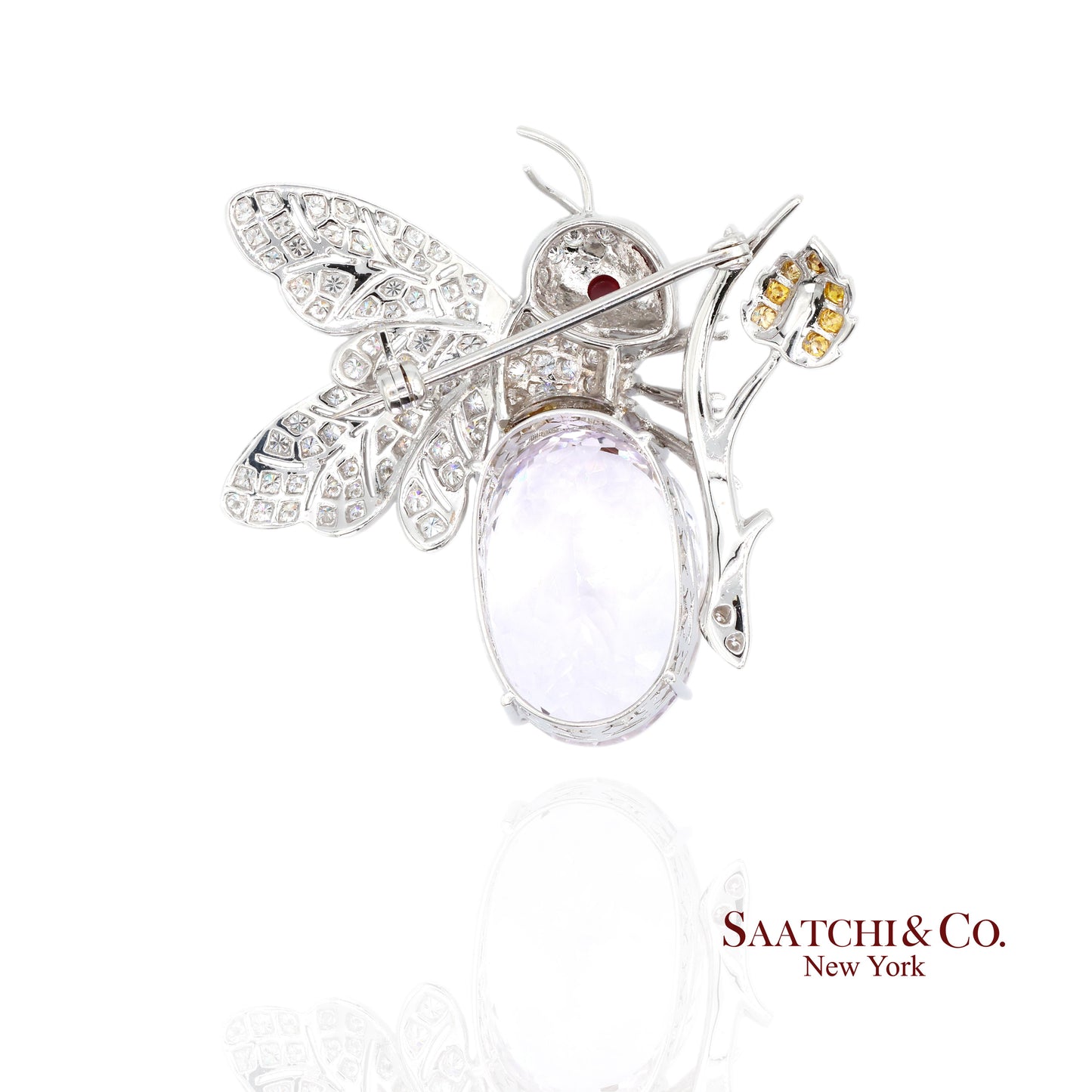 18K(750) Natural White Diamond with Kunzite stone Bee  Pin/Brooch/Pendant