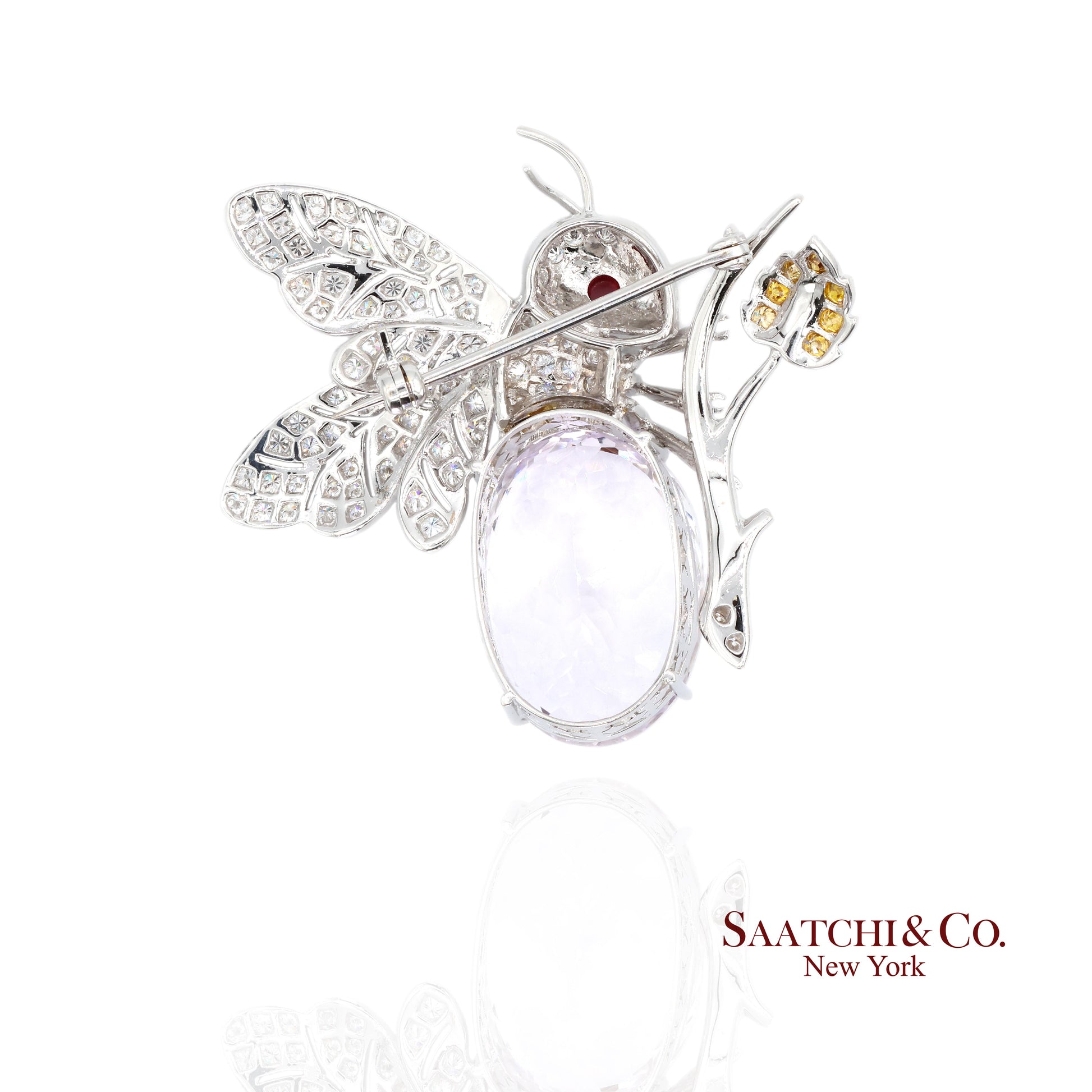 18K(750) Natural White Diamond with Kunzite stone Bee  Pin/Brooch/Pendant