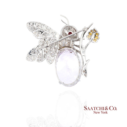 18K(750) Natural White Diamond with Kunzite stone Bee  Pin/Brooch/Pendant