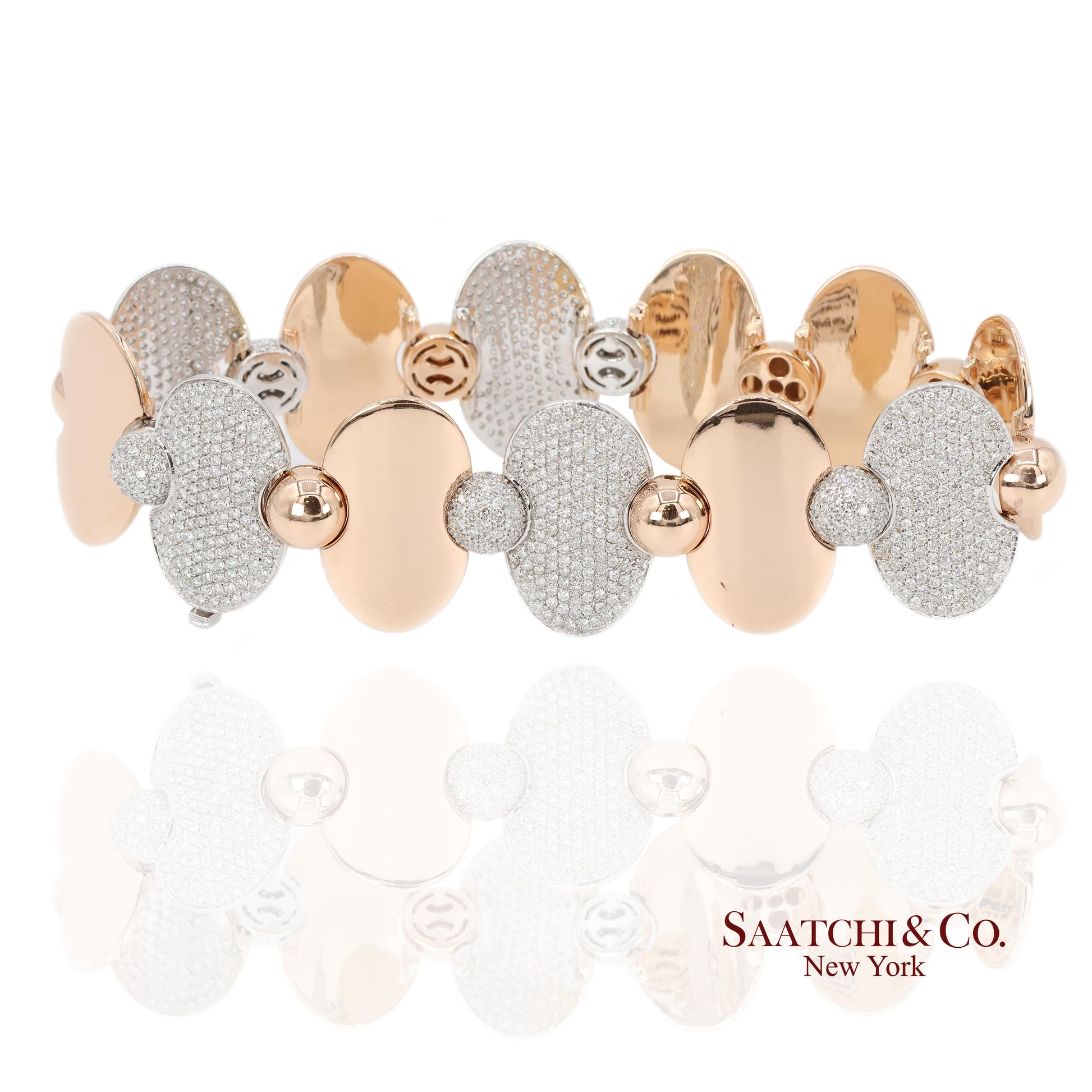 18k (750) Two Tone White and Rose Gold Natural Diamond Tennis Bracelet