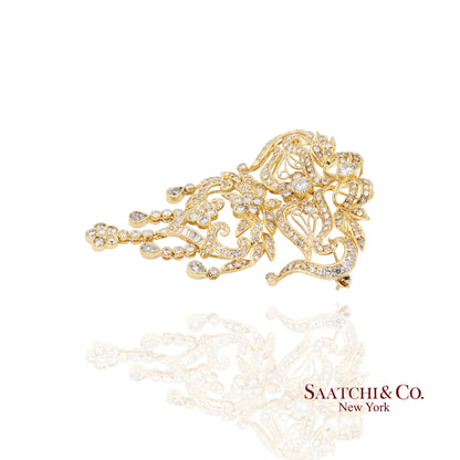 18k (750) Yellow Gold Natural Diamond Convertible Pendant and Brooch
