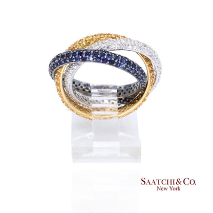 18k (750) Gold Tri Color Natural Diamond and Sapphire Ring Band