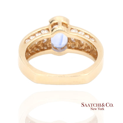 Vintage 14K Yellow Gold Natural Blue Sapphire and Diamond Ring