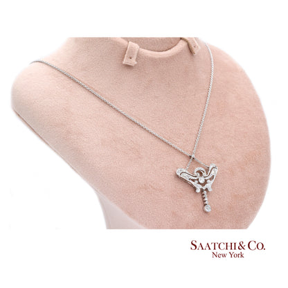18K(750) White Diamond Vintage Pendant with Chain Necklace