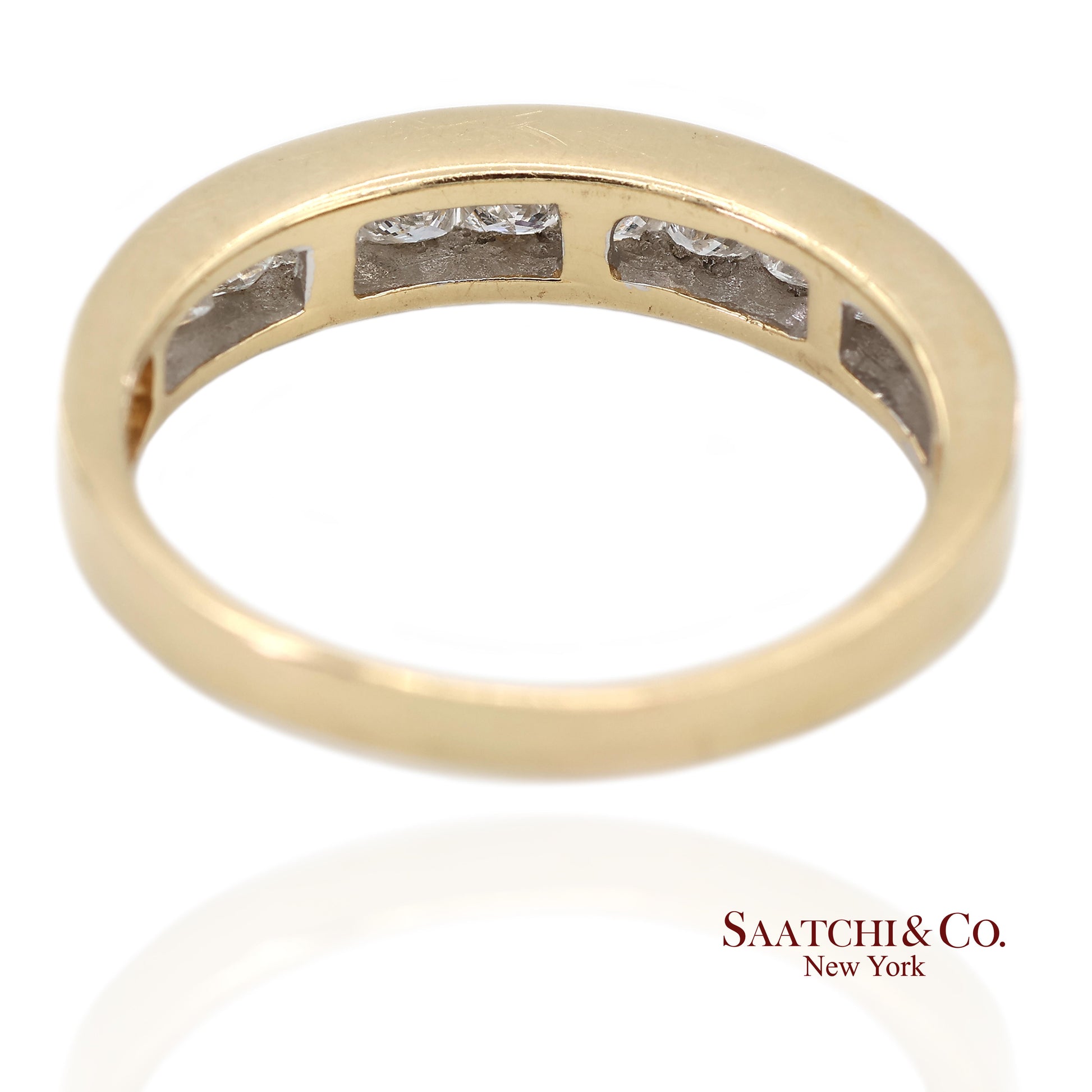 14K(585) Solid Yellow Gold Princess Cut Natural Diamond Band Ring