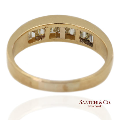 14K(585) Vintage Solid Yellow Gold Natural Baguette Diamond Band Ring
