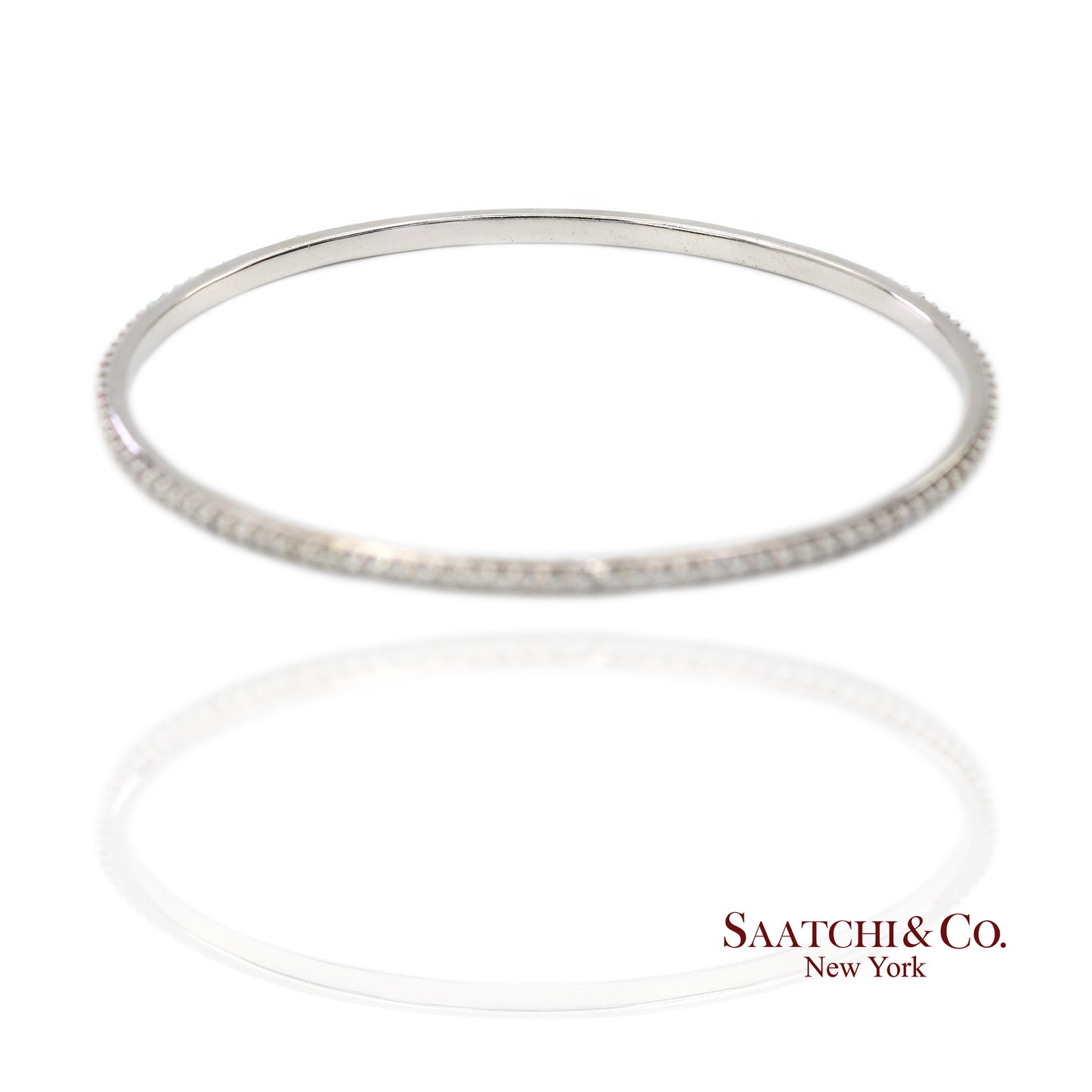 14K (585) Solid White Gold All Around Natural Diamond Bangle Bracelet