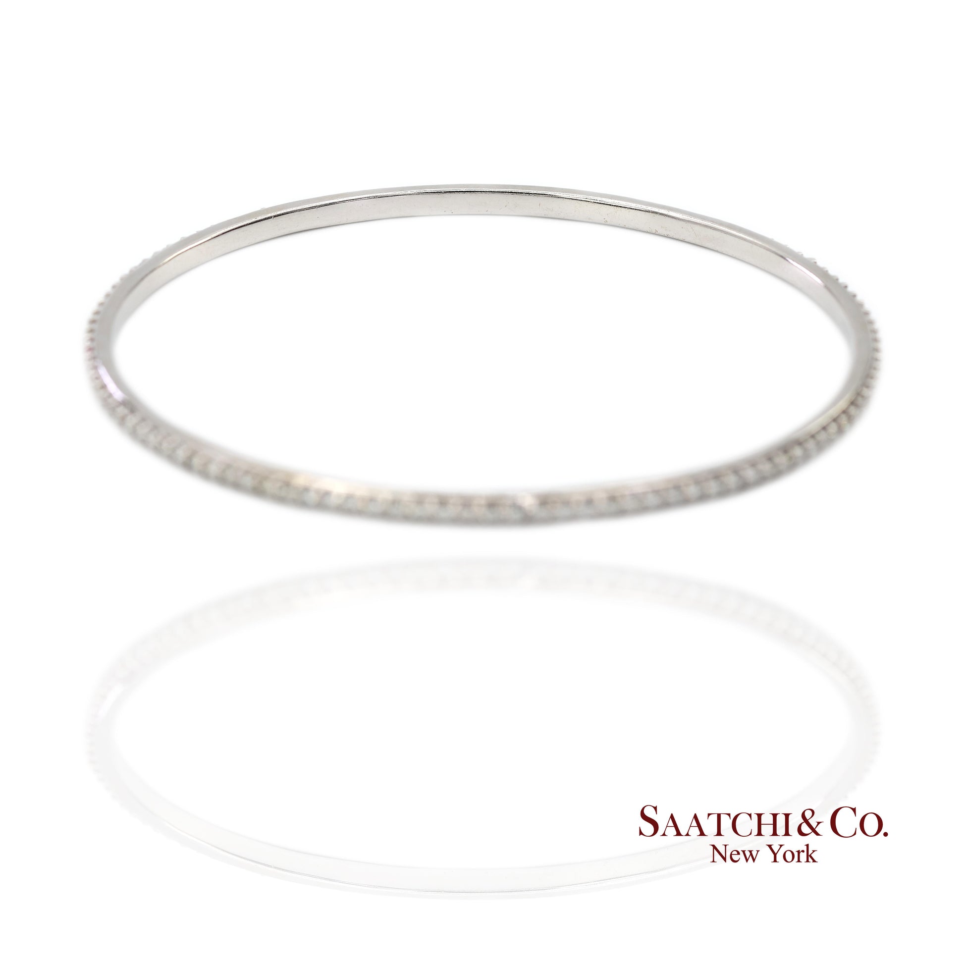 14K (585) Solid White Gold All Around Natural Diamond Bangle Bracelet