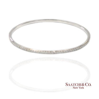 14K (585) Solid White Gold All Around Natural Diamond Bangle Bracelet