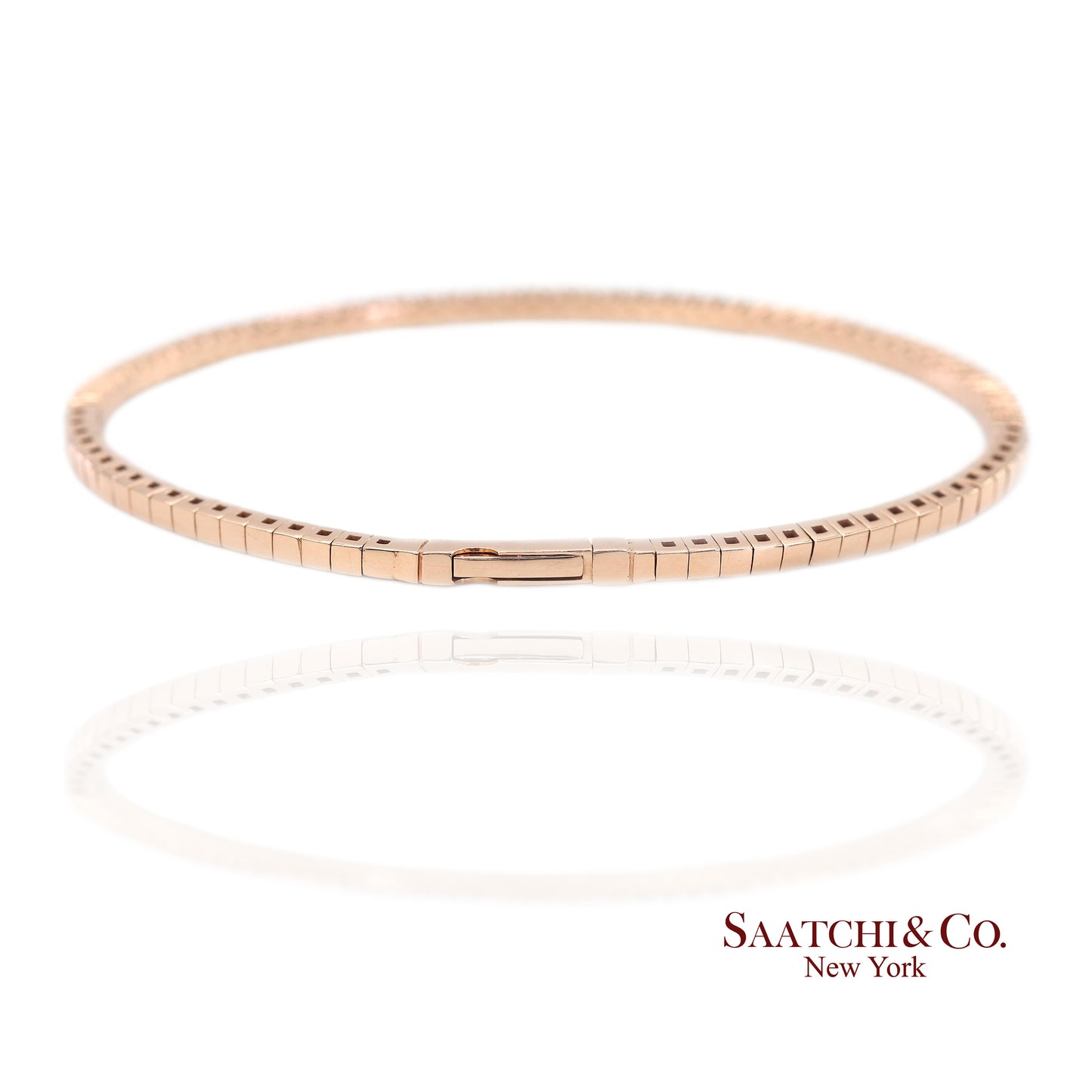 14K (585) Solid Rose Gold Flexible Natural Diamond Bangle Tennis Bracelet