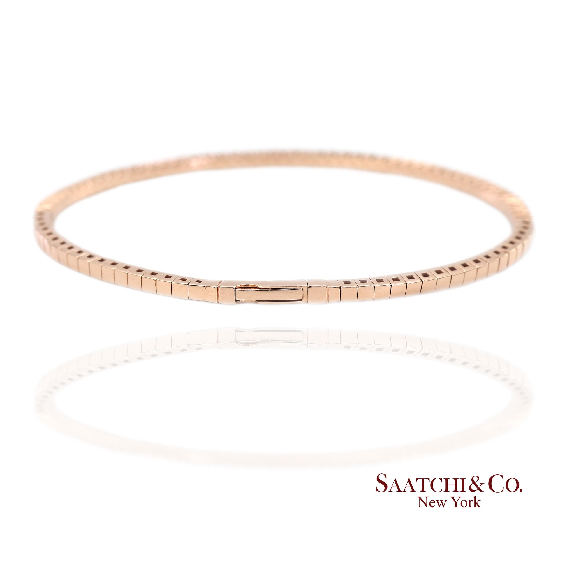 14K (585) Solid Rose Gold Flexible Natural Diamond Bangle Tennis Bracelet