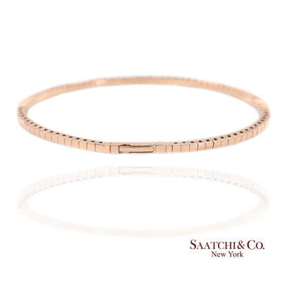 14K (585) Solid Rose Gold Flexible Natural Diamond Bangle Tennis Bracelet