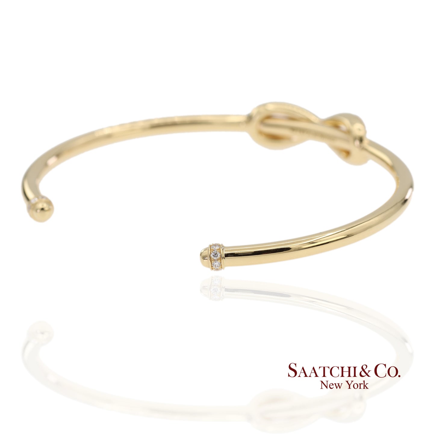 Tiffany & Co. Infinity Cuff 18K 750 Yellow Gold Natural Diamond Bangle Bracelet