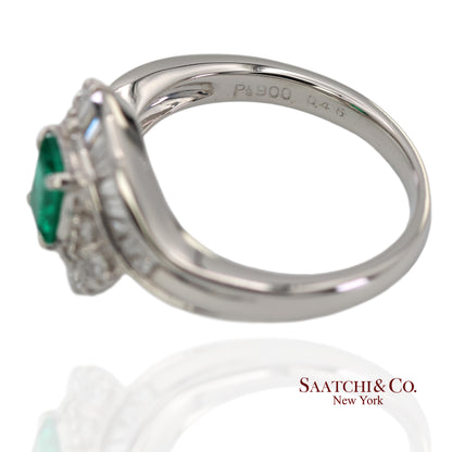 GIA Certified Solid Platinum 900 Natural Diamond and Natural Emerald Ring