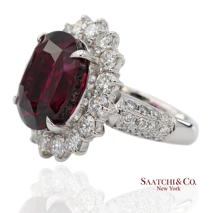 GIA Certified Solid Platinum 900 Natural Diamond and Natural Garnet Ring