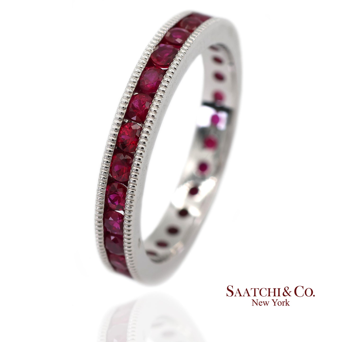 14K(585) Solid White Gold Hand Milgrain Band Ring
