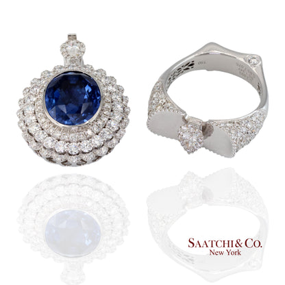 18k (750) White Gold Convertible Ring in Natural Sapphire and Natural Diamond