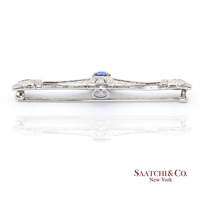 Platinum 950 Natural Sapphire and Diamond Brooch