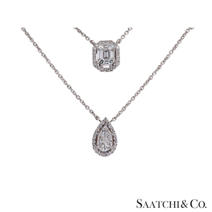 18k white gold pie cut pear and Emerald setting natural diamond necklace