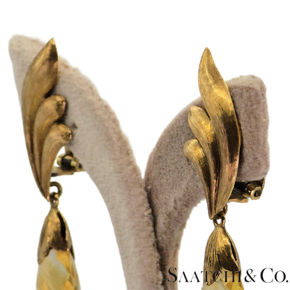 14k (585) Yellow Gold 8 Ct Natural Yellow Citrine Earrings