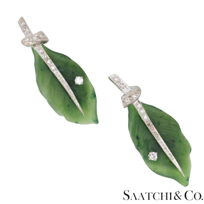Gia Certified Vintage Jade Platinum 900 Earrings