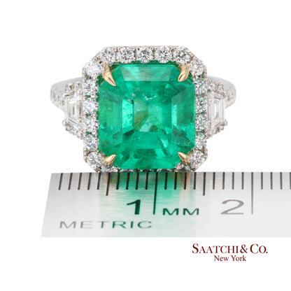 GIA 18k (750) White Gold Natural Colombian Emerald and Natural Diamond Ring