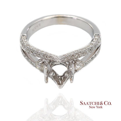 18K (750) White Gold Natural Brilliant Diamond Semi Mount Ring Size 6.5