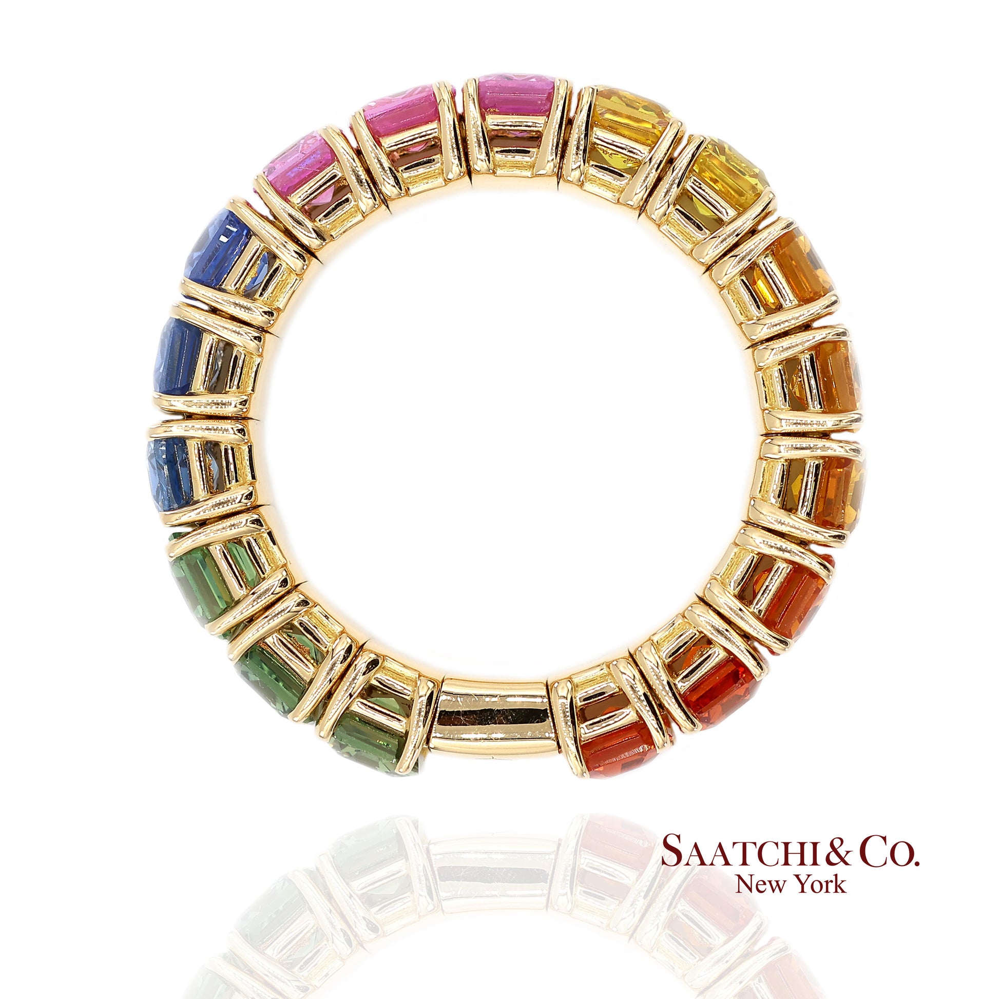 18K(750) Yellow Gold Zydo Italian Rainbow Natural Sapphire Eternity Stretch Ring