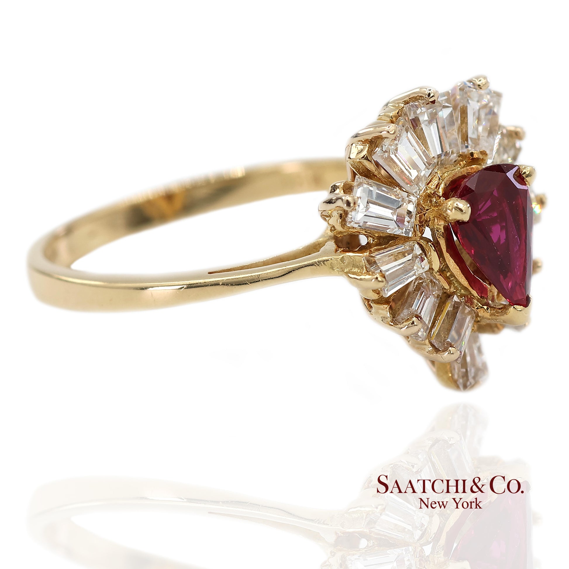18K(750) Yellow Gold Natural Diamond Ballerina Ruby Ring