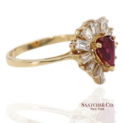 18K(750) Yellow Gold Natural Diamond Ballerina Ruby Ring