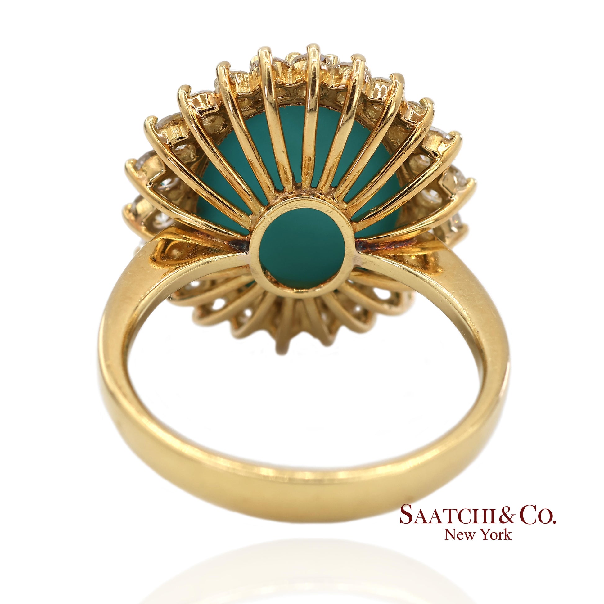 18K Yellow Gold Turquoise  Natural Diamond Halo Ring