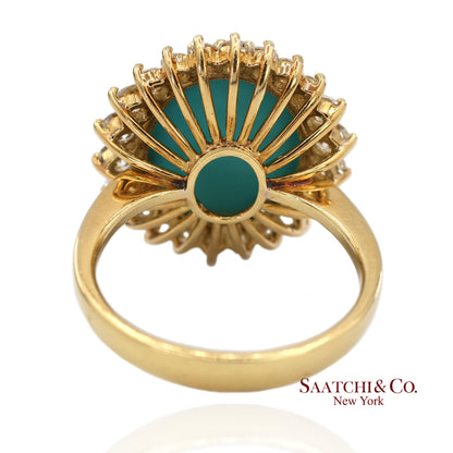 18K Yellow Gold Turquoise  Natural Diamond Halo Ring