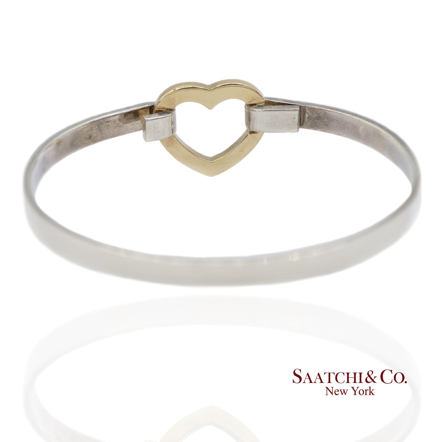 18K(750) Yellow Gold and Tiffany & Co 925 Sterling Silver Heart Bangle Bracelet