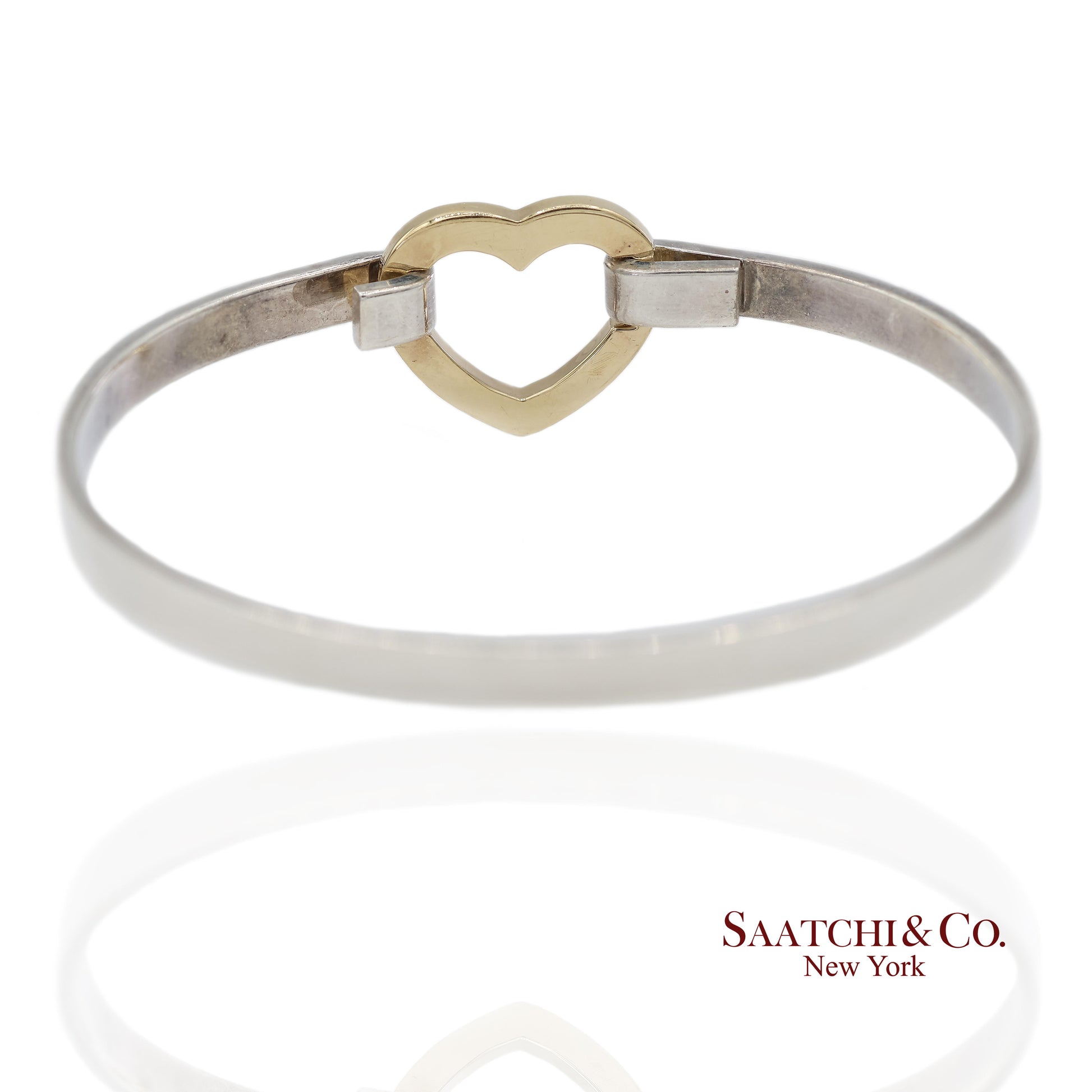 18K(750) Yellow Gold and Tiffany & Co 925 Sterling Silver Heart Bangle Bracelet