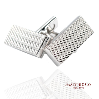 Asprey London 18K(750) Solid White Gold Classic Rectangular Crosshatch Cufflinks