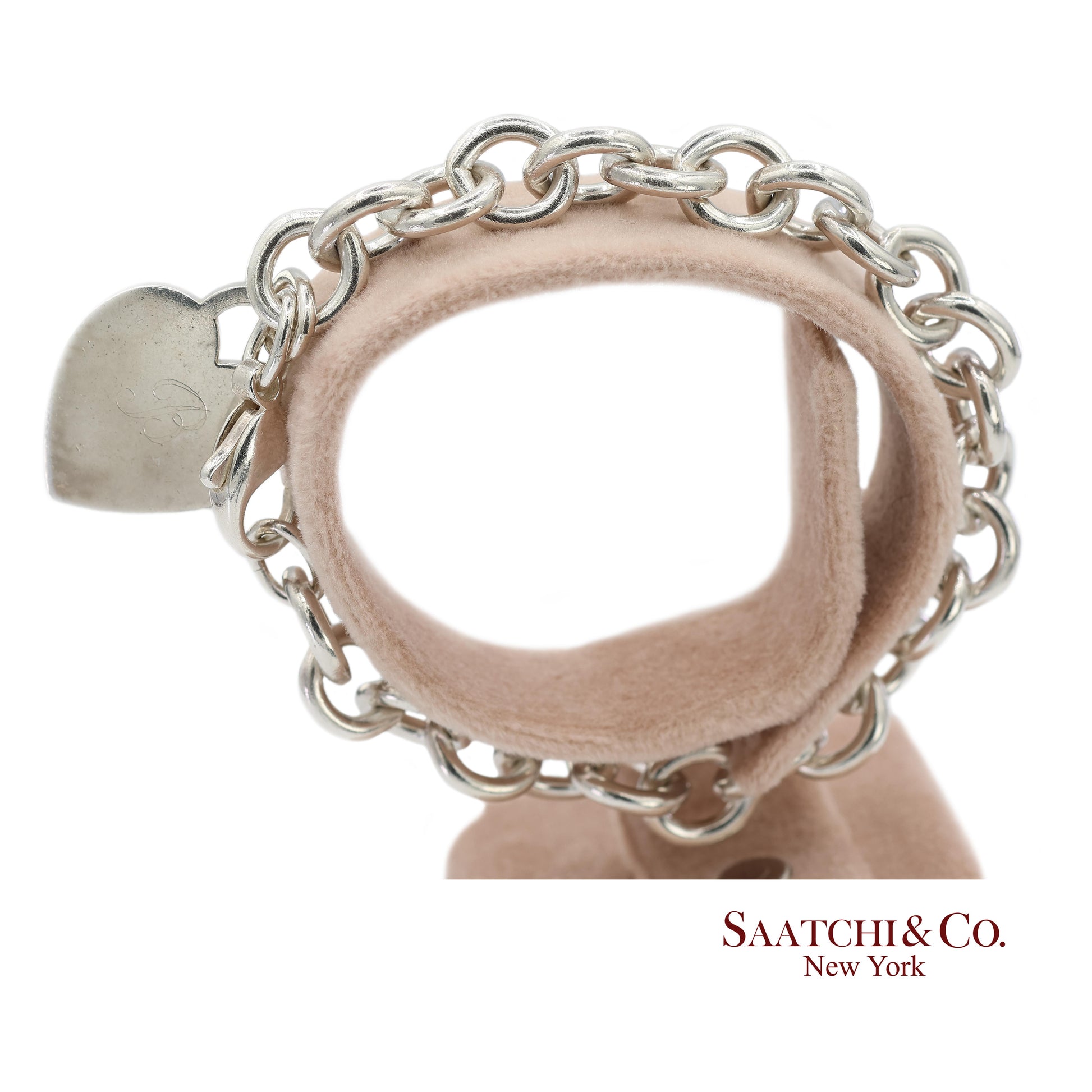 Tiffany & Co. 925 Sterling Silver Heart Charm Cable Chain Bracelet