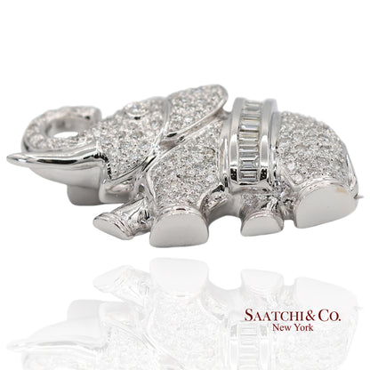 18K (750) White Gold Natural Diamond Elephant Brooch/Pin