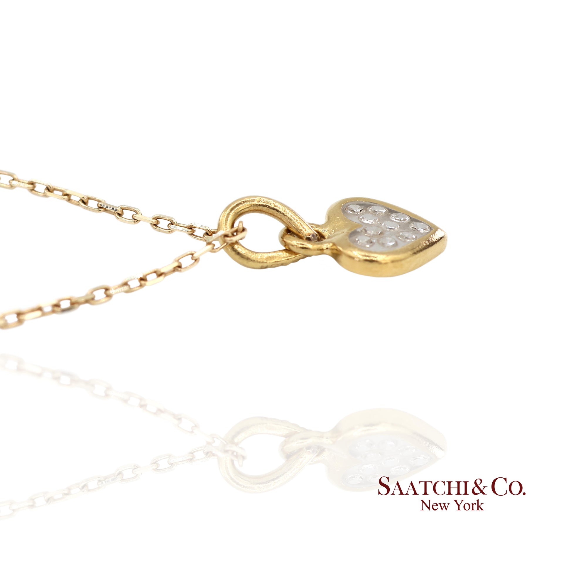18K Natural Diamond Heart Shape Pendant with 14K Yellow Gold Chain