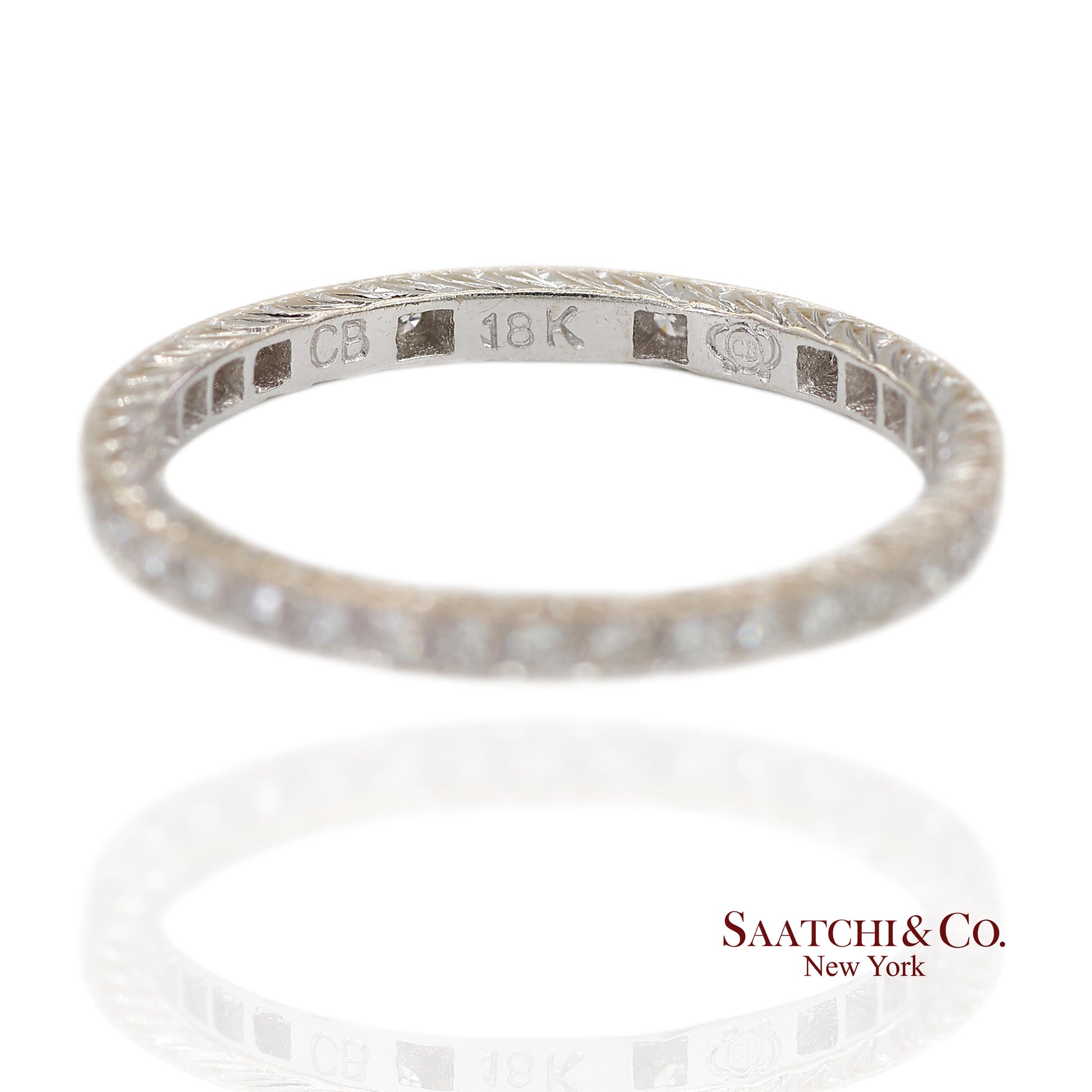 18K (750) White Gold Exquisite Hand Engraving and Milgrain Detailing Band Ring