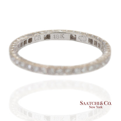 18K (750) White Gold Exquisite Hand Engraving and Milgrain Detailing Band Ring