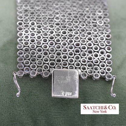 18K (750) White Gold Natural Diamond Wide Mesh Bracelet 15 Rows