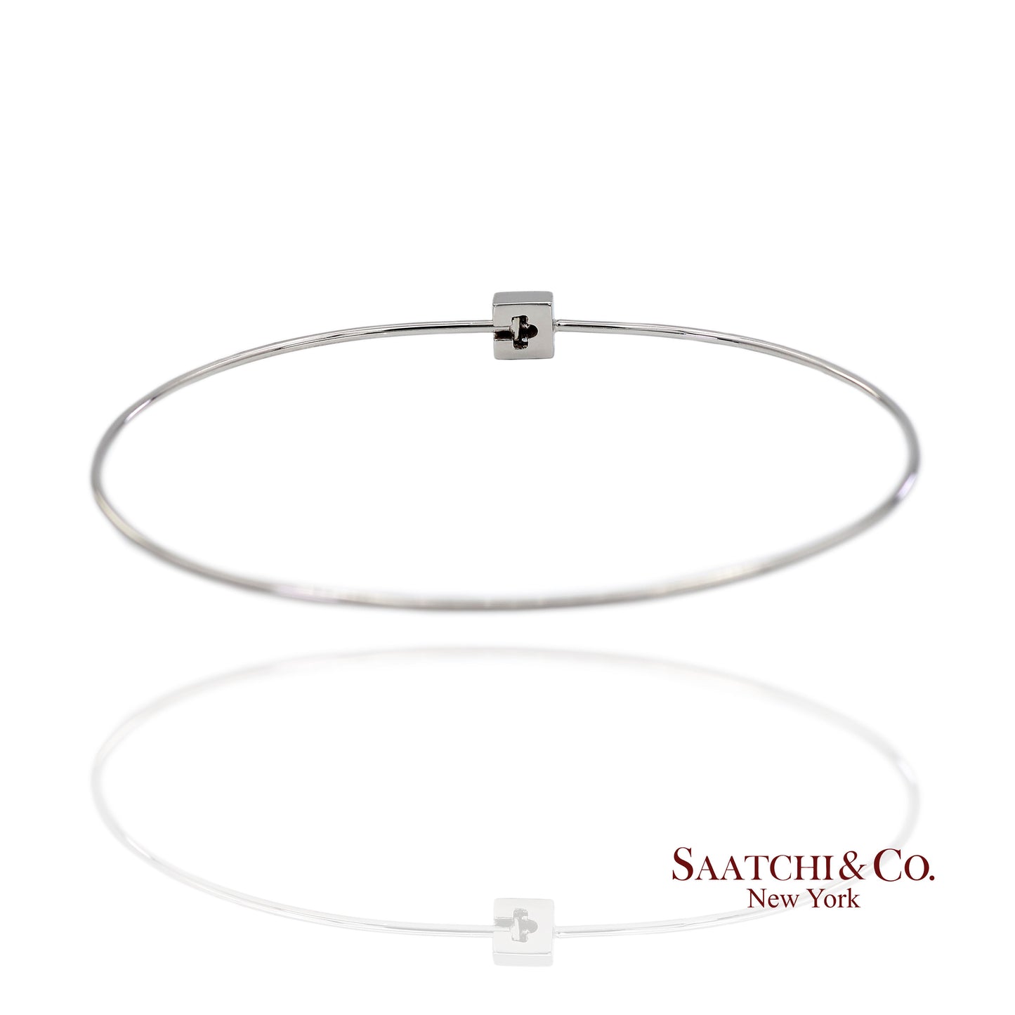 18K(750) Solid White Gold Natural Diamond Square Shape Bangle Bracelet