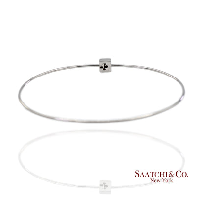 18K(750) Solid White Gold Natural Diamond Square Shape Bangle Bracelet